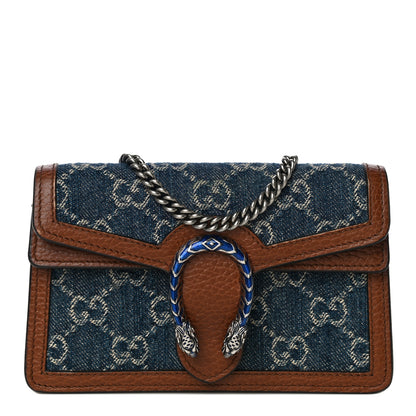 Gucci New Denim GG Monogram Dollar Calfskin Enamel Super Mini Dionysus Shoulder Bag Blue Tea Cuir Epilog Electric Blue 1 of 17