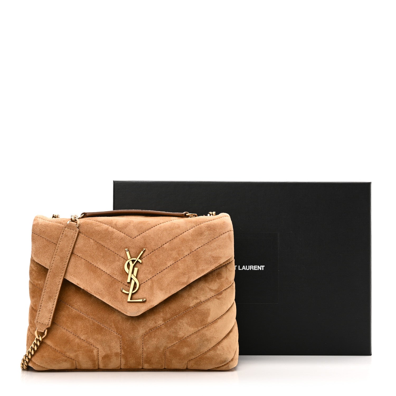 Saint Laurent Suede Calfskin Y Quilted Monogram Small Loulou Chain Satchel Cinnamon 11 of 11