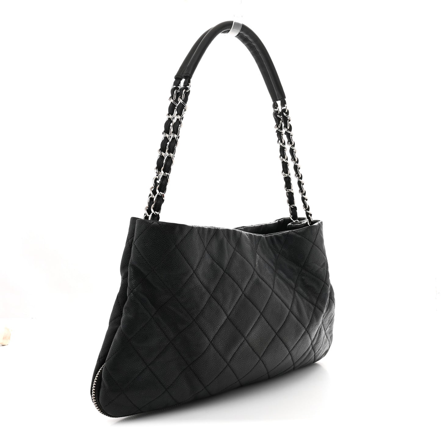 Caviar Quilted Expandable Zip Shoulder Bag Black