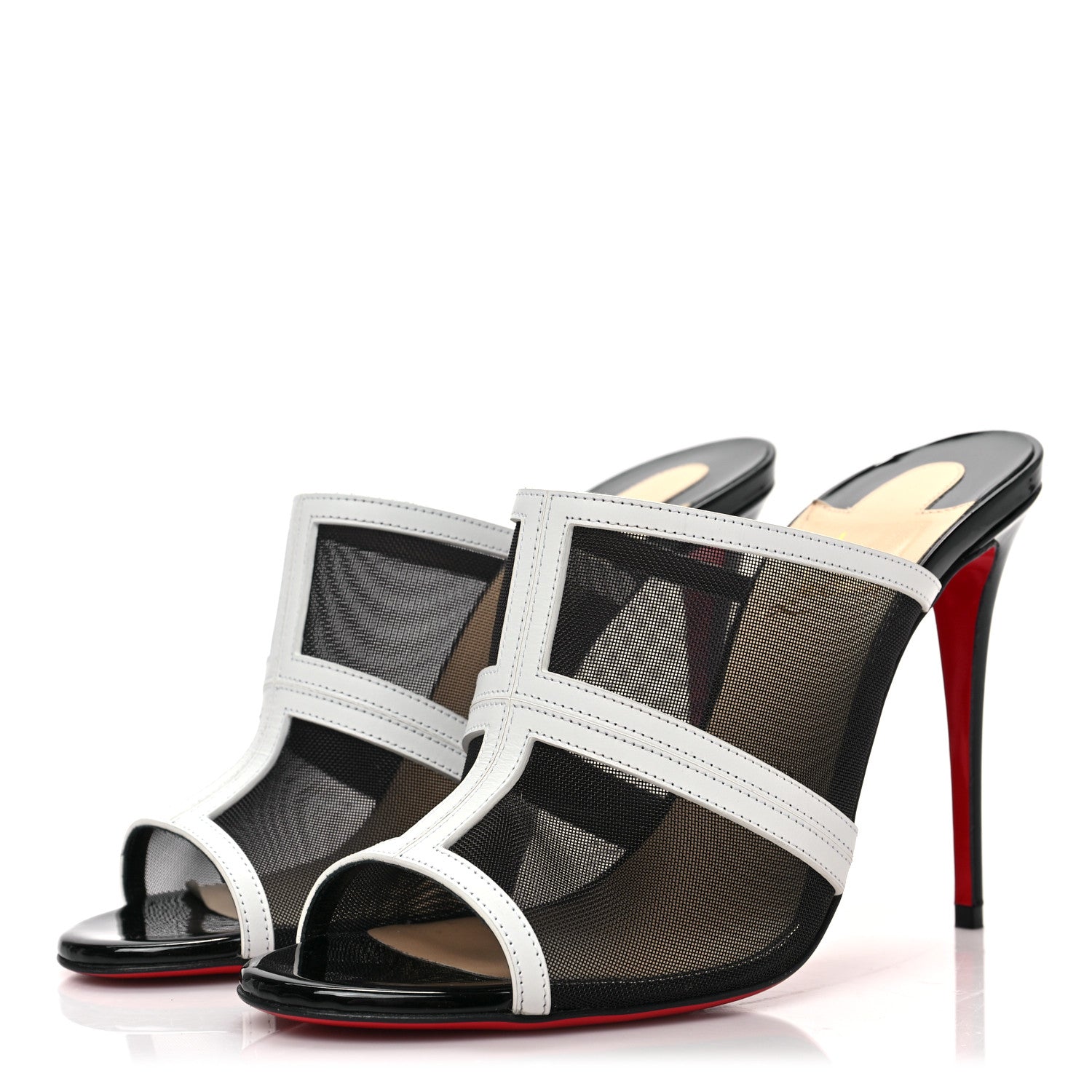 Christian Louboutin Rete Calfskin Interdite 100 Mule 39 Black White 3 of 8