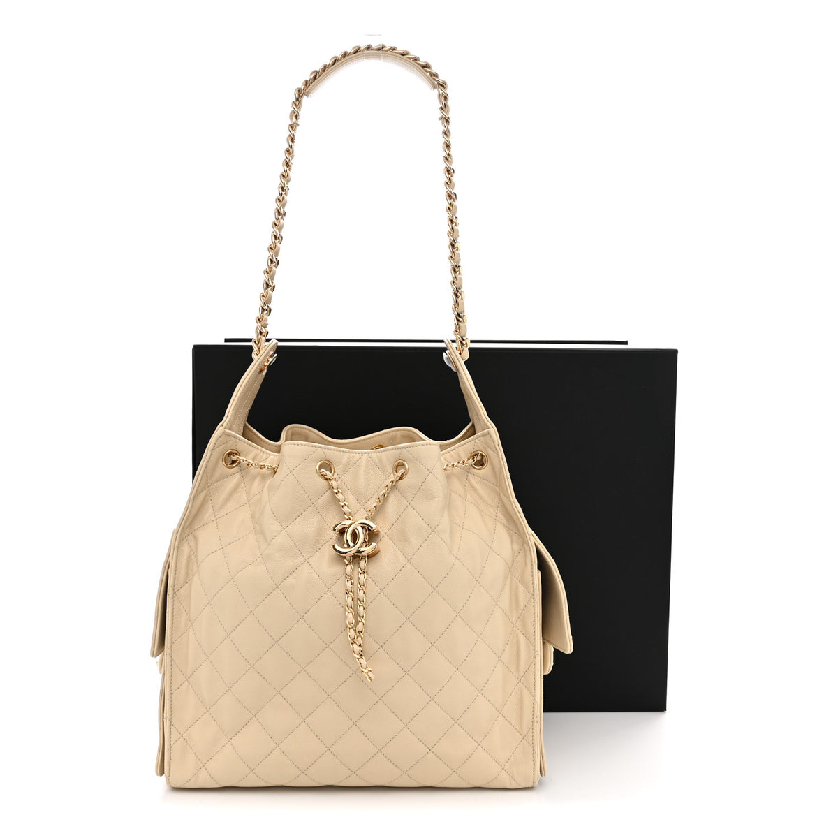 Caviar Quilted Medium Chanel 25 Handbag Beige