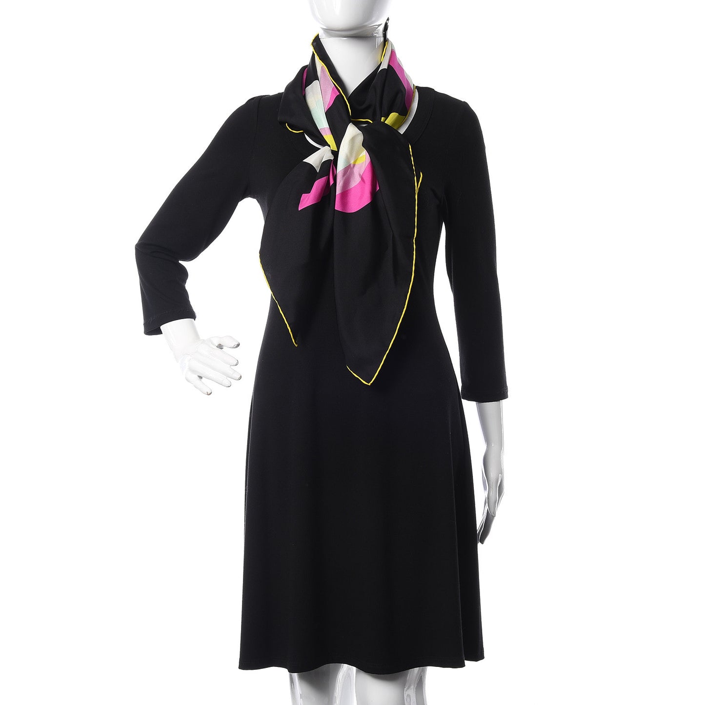 Silk CC Square Scarf Black Pink Yellow