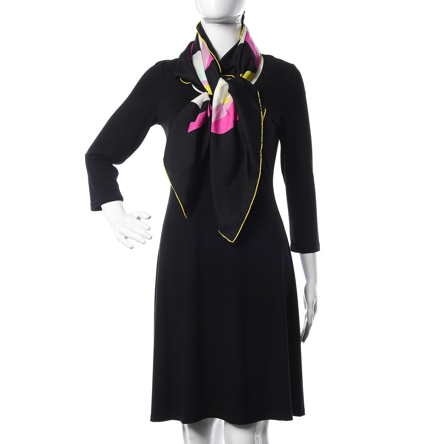 Chanel Silk CC Square Scarf Black Pink Yellow 2 of 6