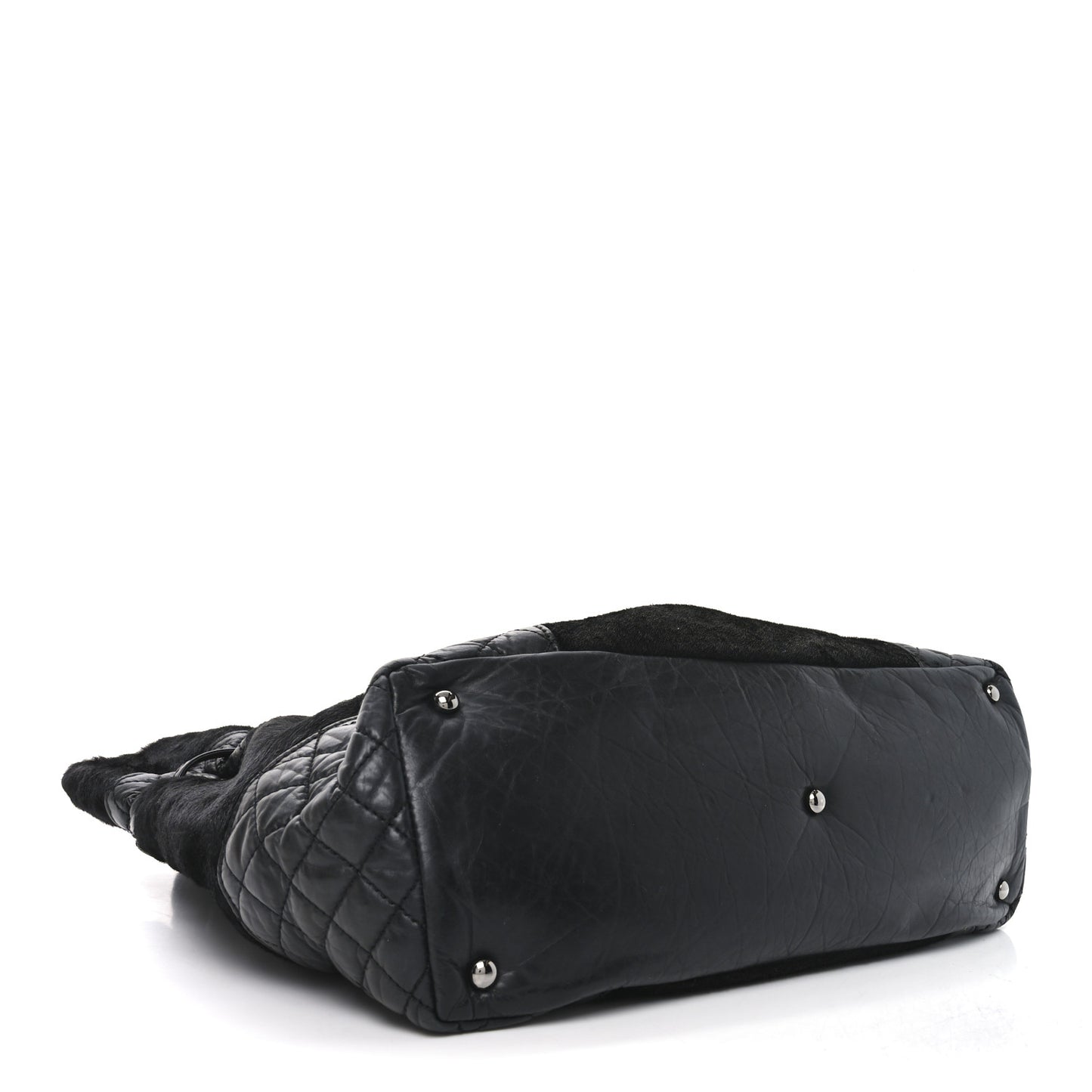 Aged Calfskin Pony Hair Quilted Miss Pony Drawstring Tote Black