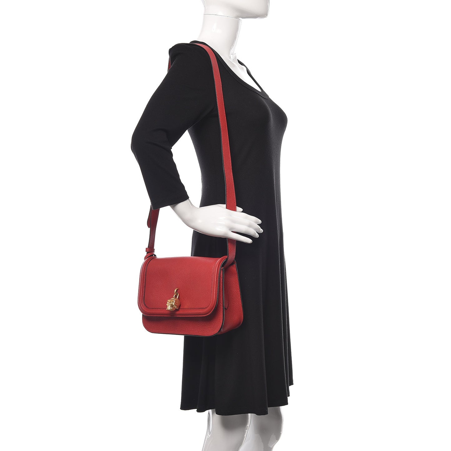 Grained Calfskin Padlock Crossbody Bag Red