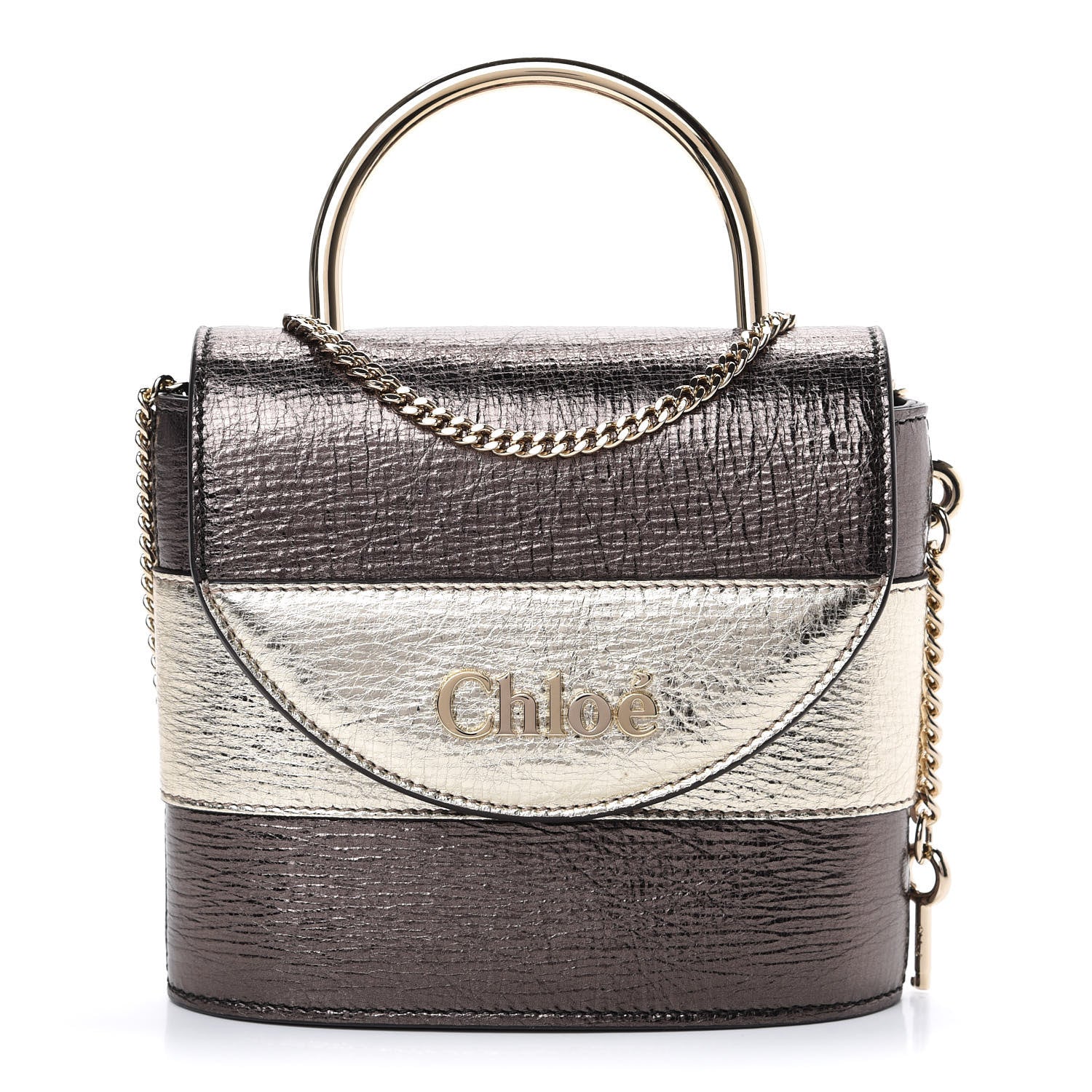 Chloe Metallic Crinkled Lambskin Shiny Calfskin Small Aby Lock Silver Gold 1 of 10