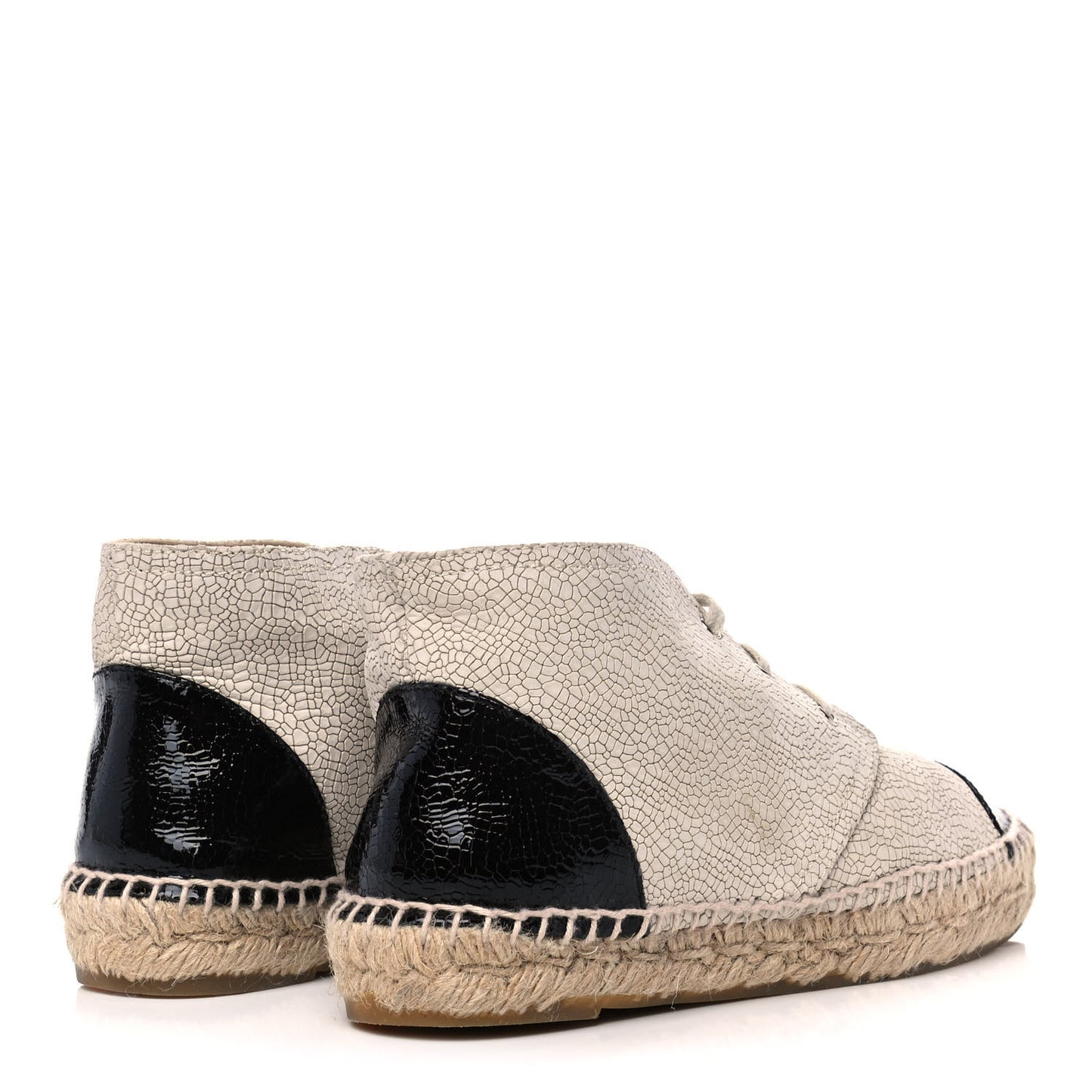 Crackled Calfskin High Top Espadrilles 38 Light Beige Black