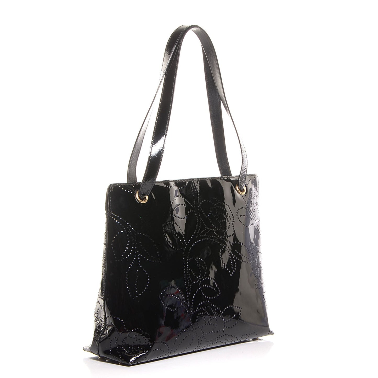 Patent Perforated Camellia Tote Black