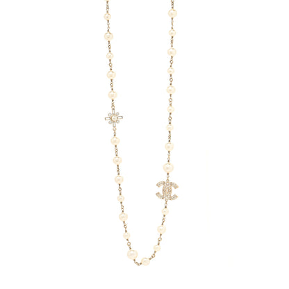 Chanel Crystal Baguette Pearl CC Cross Necklace Gold 1 of 3