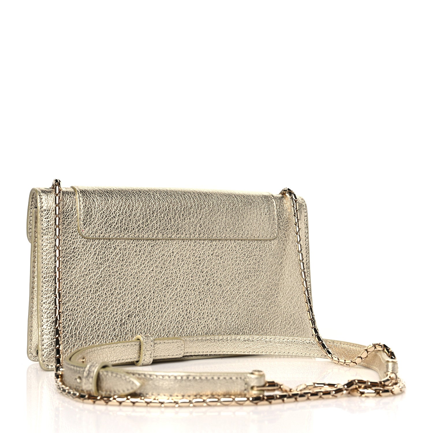 Bulgari Metallic Calfskin Snake Strap Crossbody Flap Clutch Gold 3 of 9