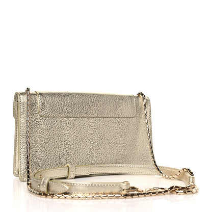 Bulgari Metallic Calfskin Snake Strap Crossbody Flap Clutch Gold 3 of 9