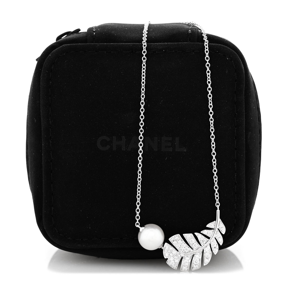 Chanel 18K White Gold Diamond Cultured Pearl Plume De Chanel Necklace 8 of 8