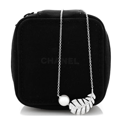 Chanel 18K White Gold Diamond Cultured Pearl Plume De Chanel Necklace 8 of 8