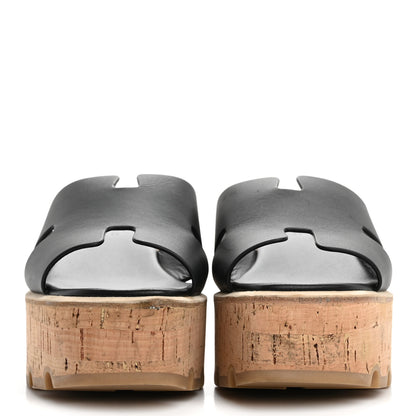 Hermes Calfskin Cork Eze 30 Sandals 36 Black 3 of 12