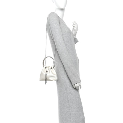 Jimmy Choo Satin Crystal Embellished Bon Bon Bucket Bag White 2 of 12