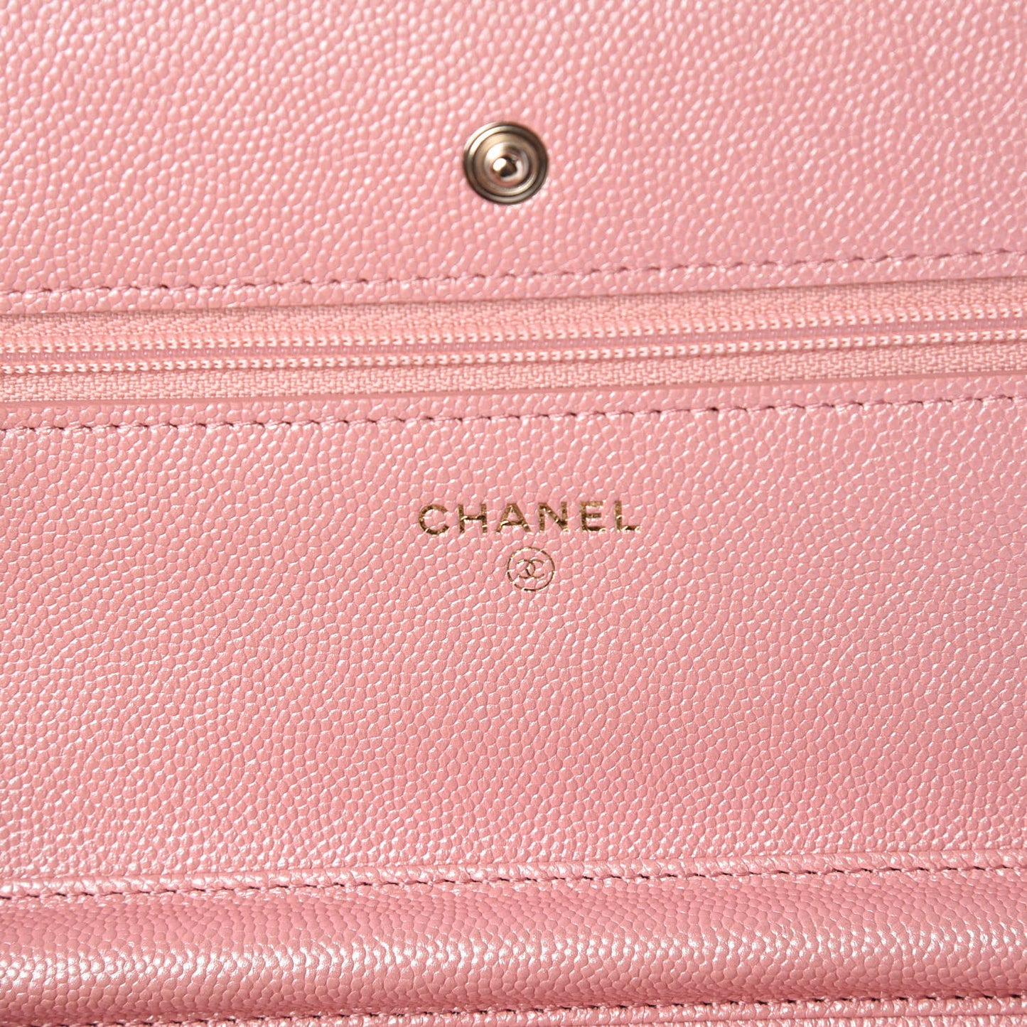 Iridescent Caviar Quilted Wallet on Chain WOC Rose Pink