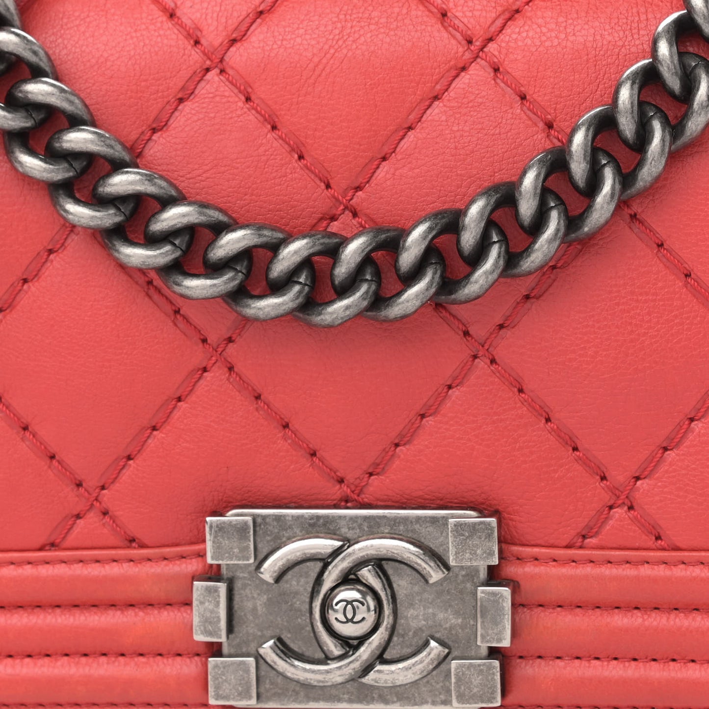 Calfskin Quilted Double Stitch Medium Boy Flap Red