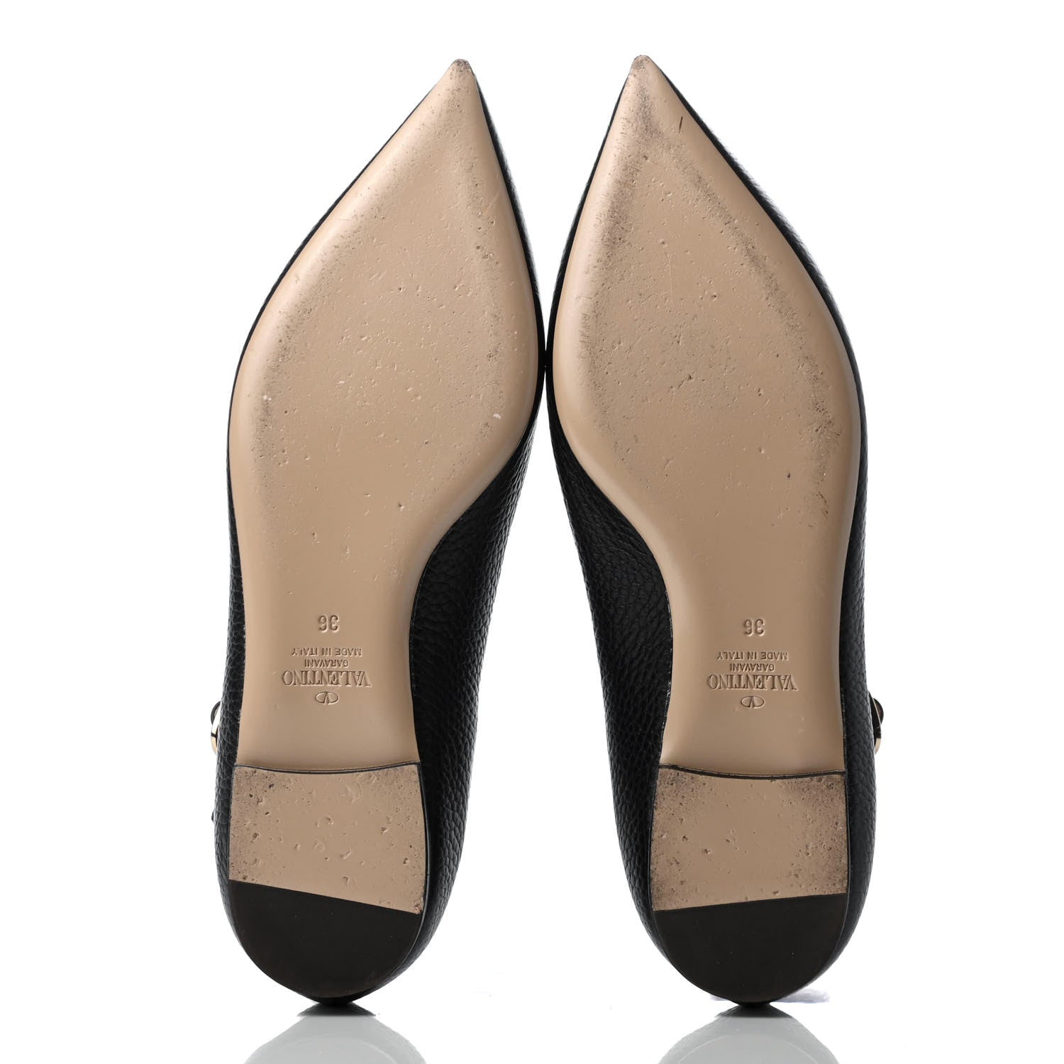 Valentino Garavani Pebbled Calfskin Rockstud Ankle Strap Ballerina Flats 36 Black 5 of 8