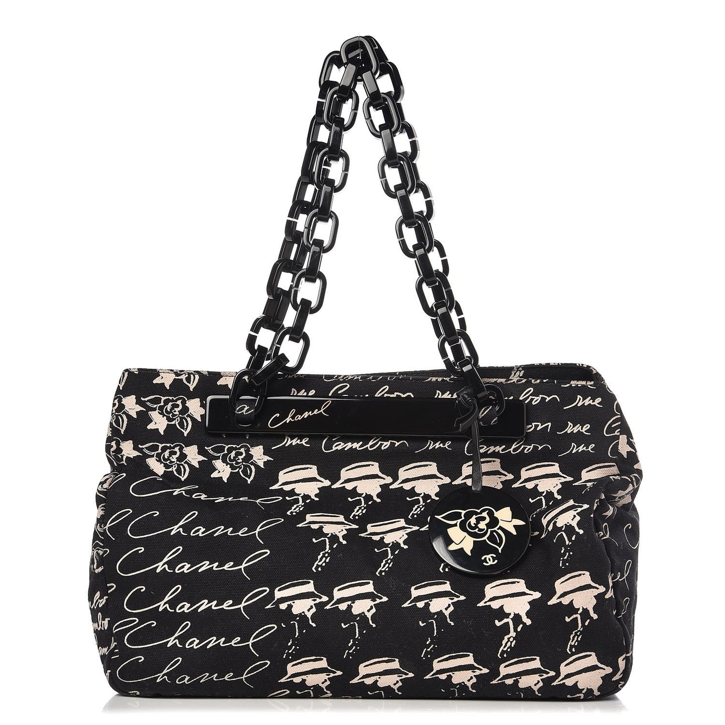 Canvas Camellia Flower Tote Black