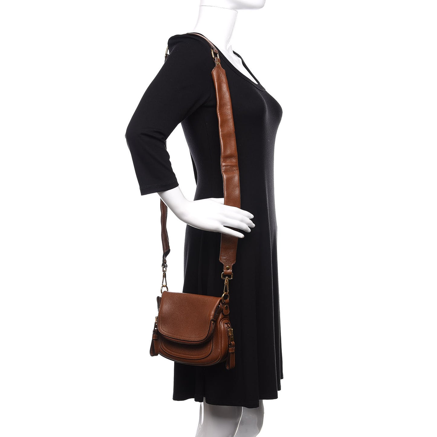 Pebbled Calfskin Mini Jennifer Crossbody Bag Caramel