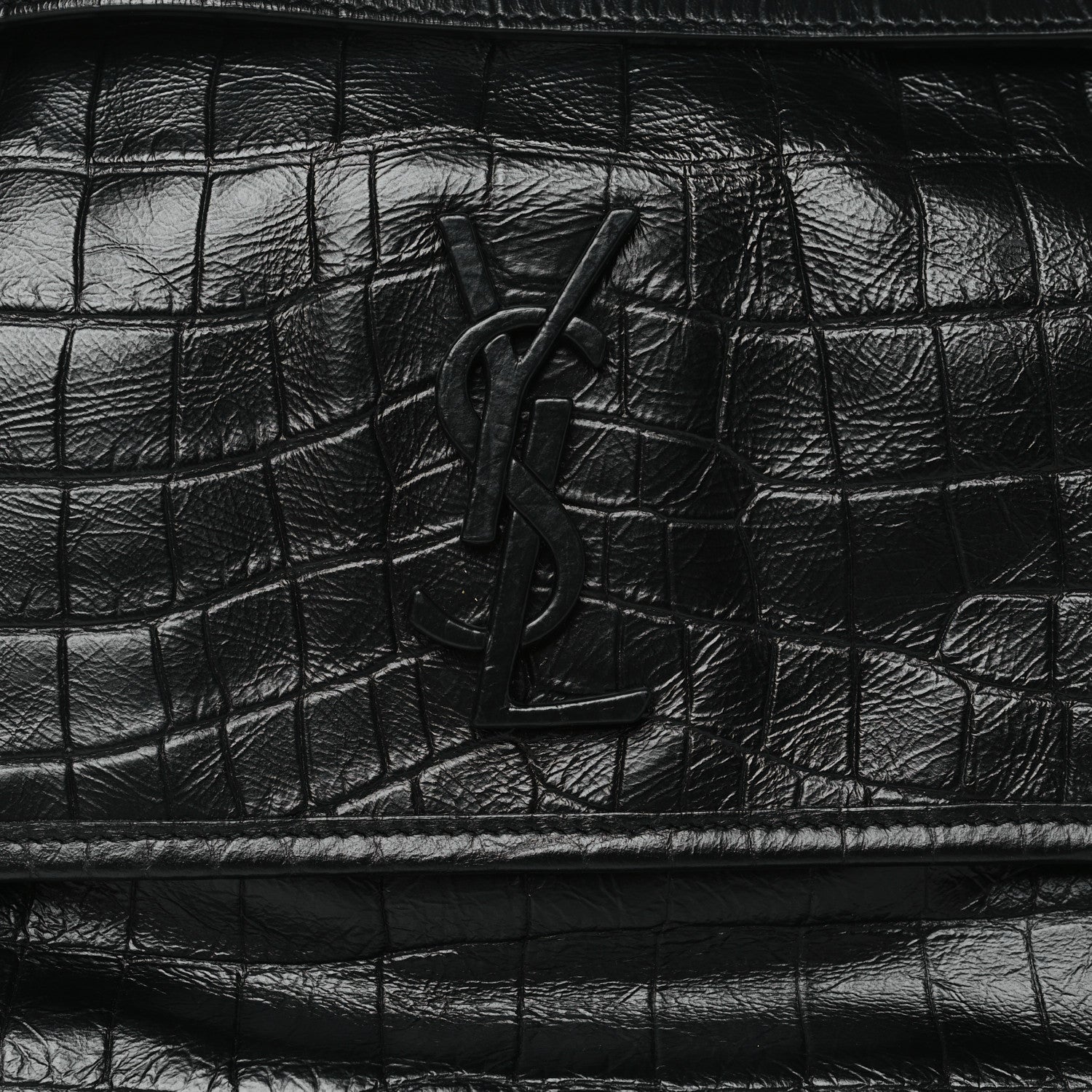 Saint Laurent Crocodile Embossed Lambskin Monogram Medium Niki Chain Satchel Black 8 of 10