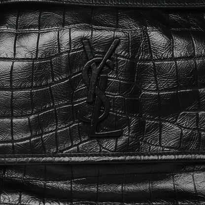 Saint Laurent Crocodile Embossed Lambskin Monogram Medium Niki Chain Satchel Black 8 of 10
