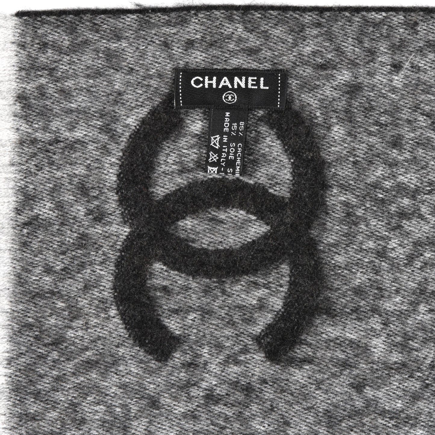 Cashmere Silk CC Logo Fringe Scarf Black Grey