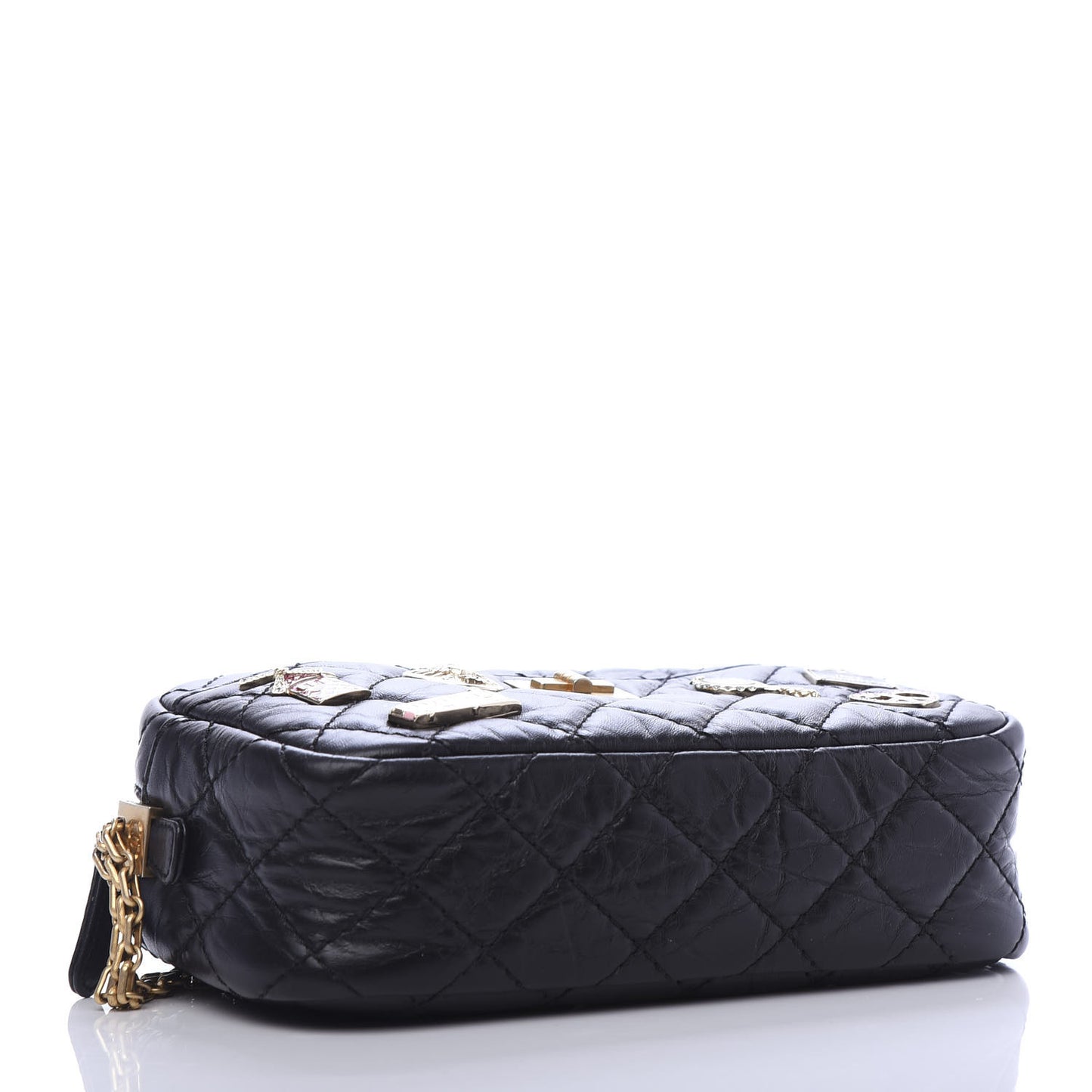Aged Calfskin Quilted Mini Lucky Charm Reissue Camera Case Black