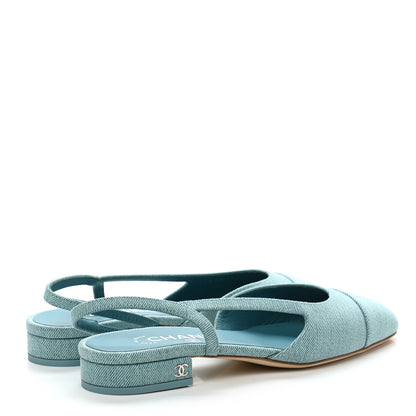 Chanel Denim Cap Toe CC Slingback Flats 37 Blue 4 of 8