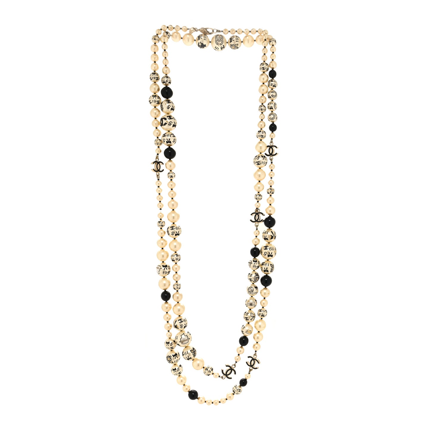 Painted Pearl CC Coco Long Necklace Black Gold