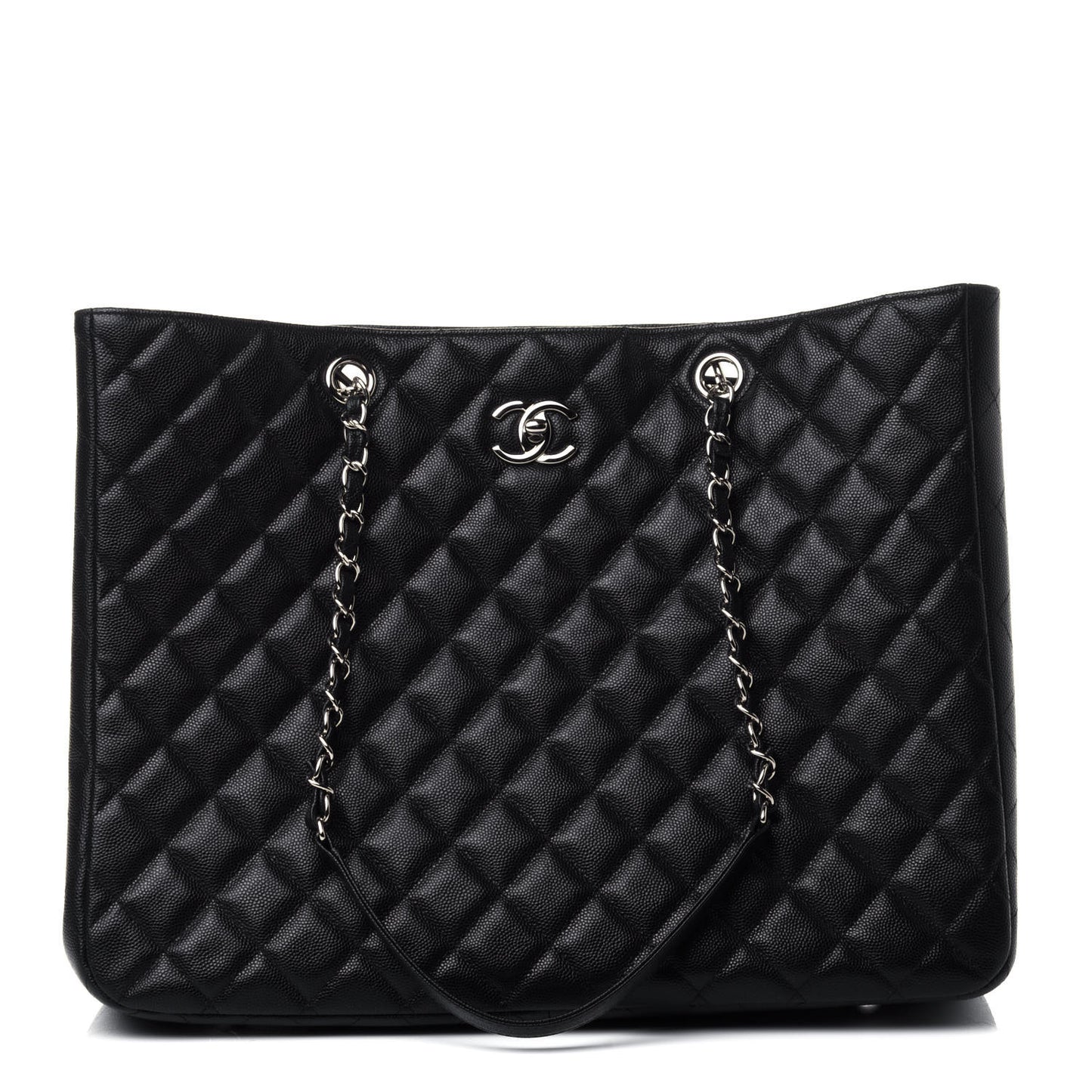 Caviar Quilted Large Classic Shopping Tote Black