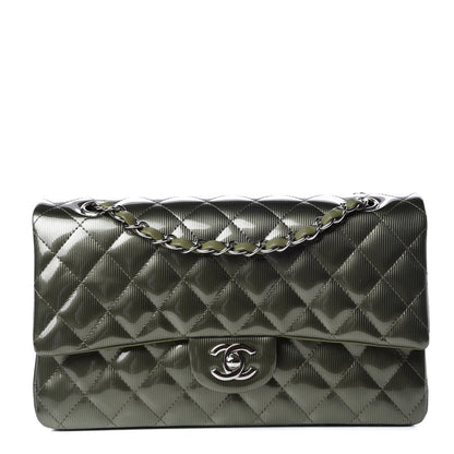 Chanel Striated Patent Quilted Medium Double Flap Green 1 of 14