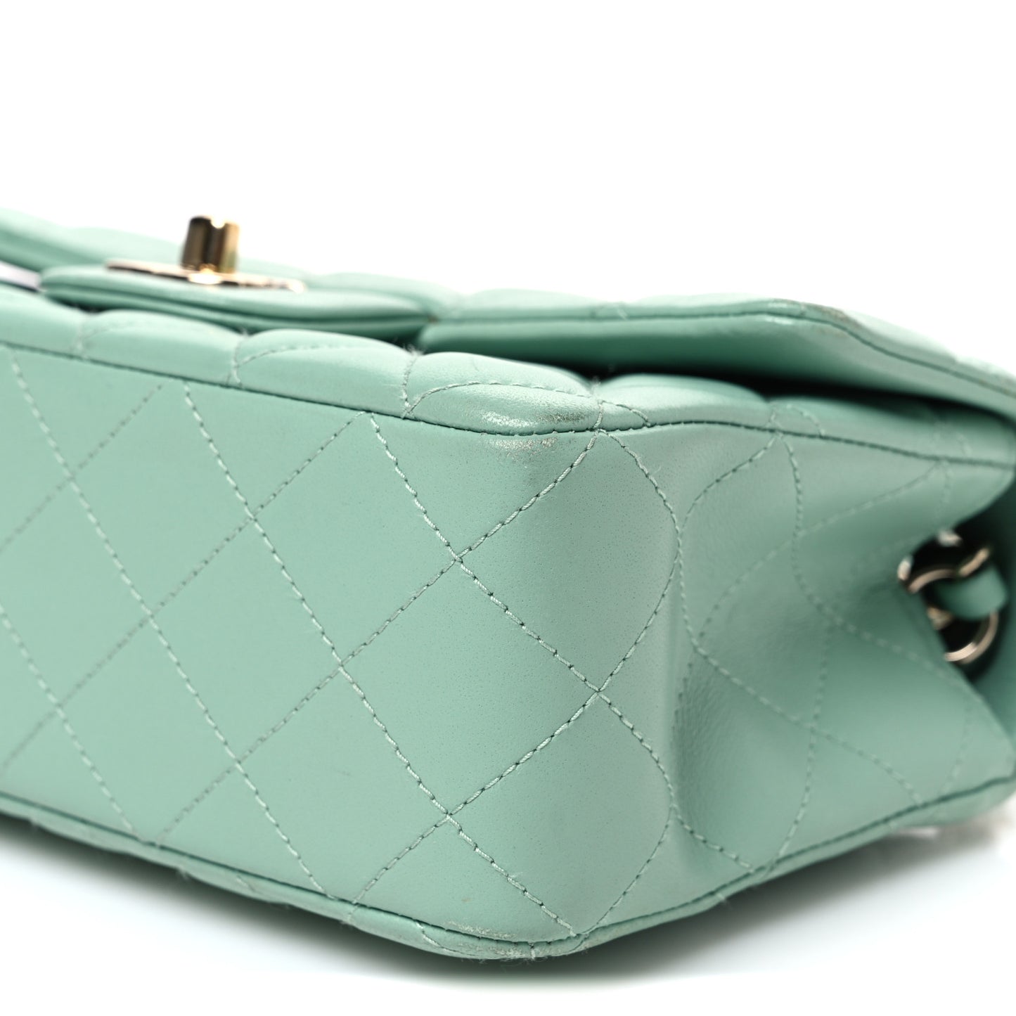 Lambskin Quilted Mini Rectangular Flap Light Green