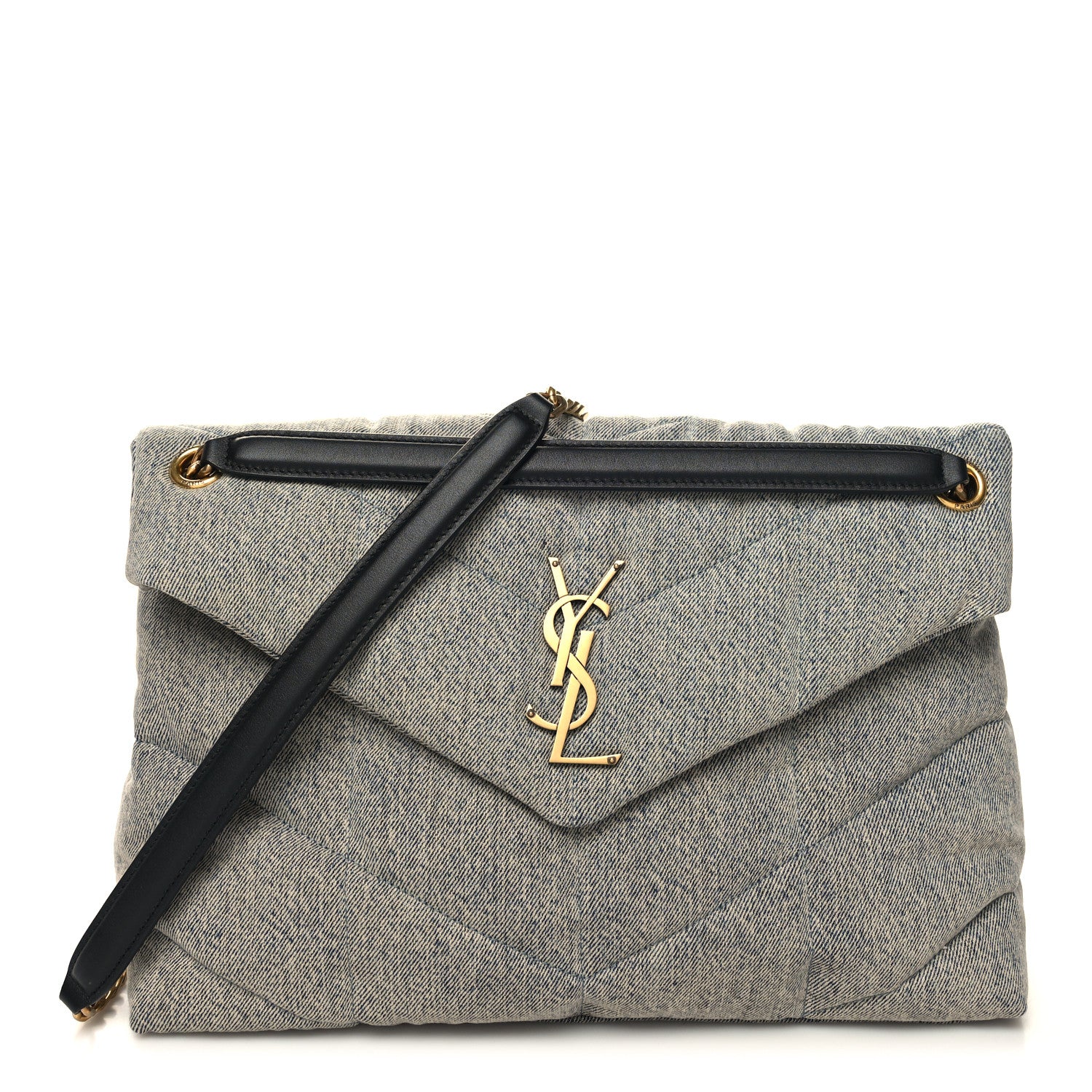 Saint Laurent Denim Quilted Medium Loulou Puffer Monogram Chain Satchel Azur 1 of 10