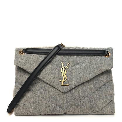 Saint Laurent Denim Quilted Medium Loulou Puffer Monogram Chain Satchel Azur 1 of 10