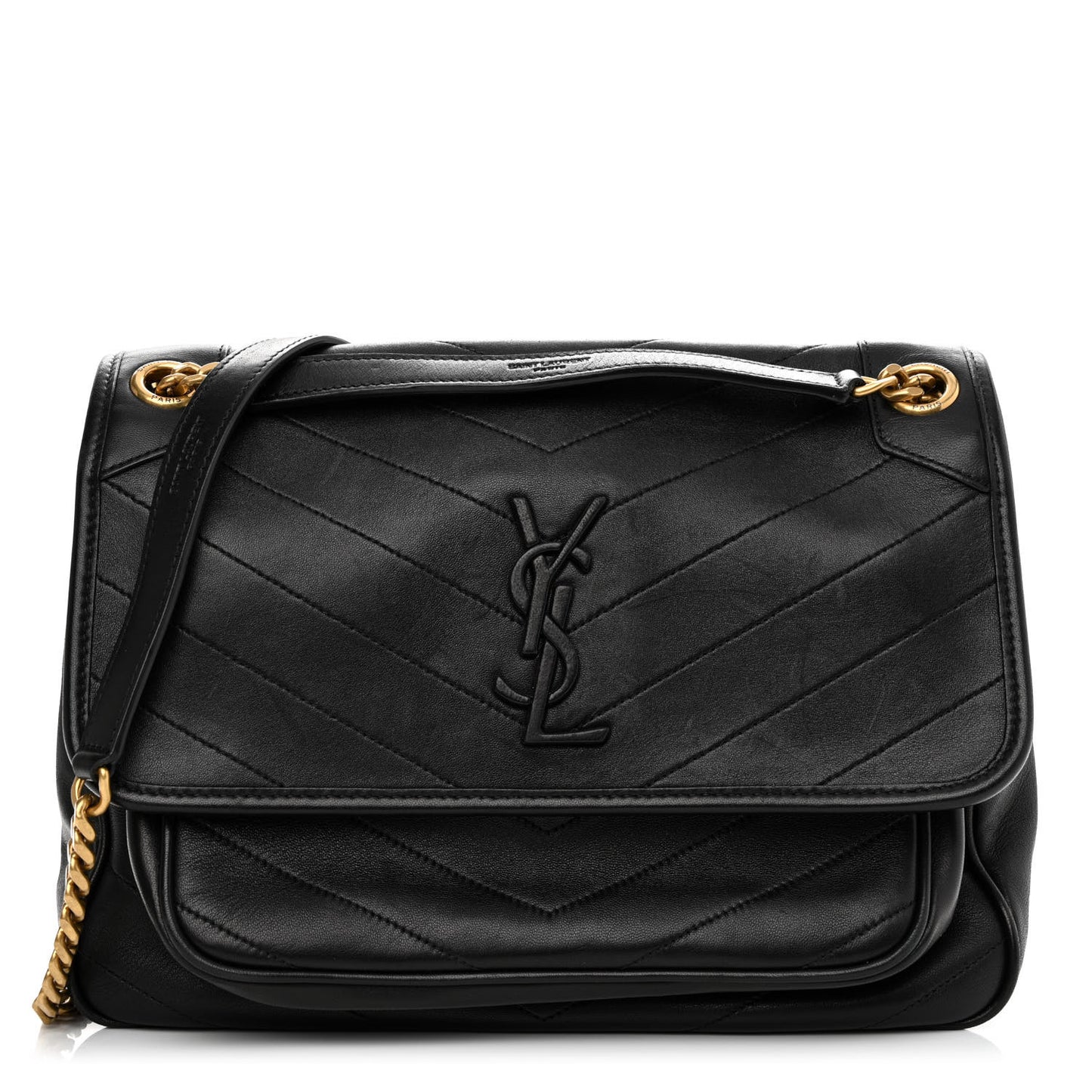 Lambskin Matelasse Monogram Medium Niki Chain Satchel Black