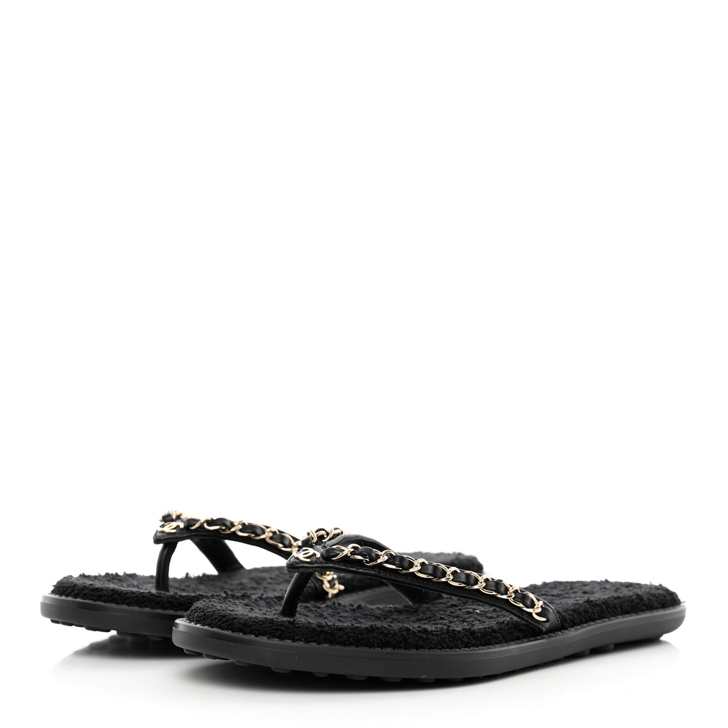 Lambskin CC Chain Thong Sandals 35 Black