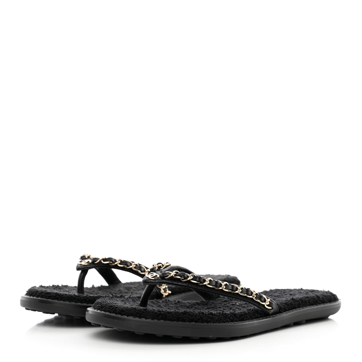 Chanel Lambskin CC Chain Thong Sandals 35 Black 3 of 12