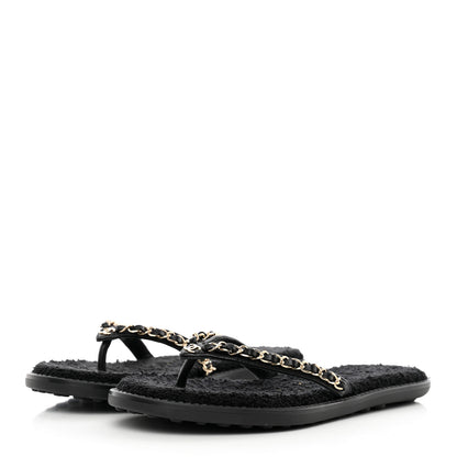 Chanel Lambskin CC Chain Thong Sandals 35 Black 3 of 12