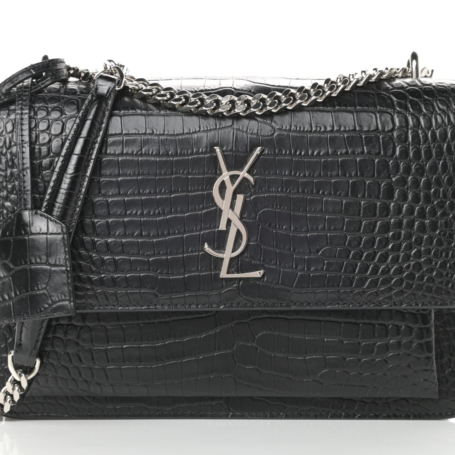 Calfskin Crocodile Embossed Medium Monogram Sunset Black