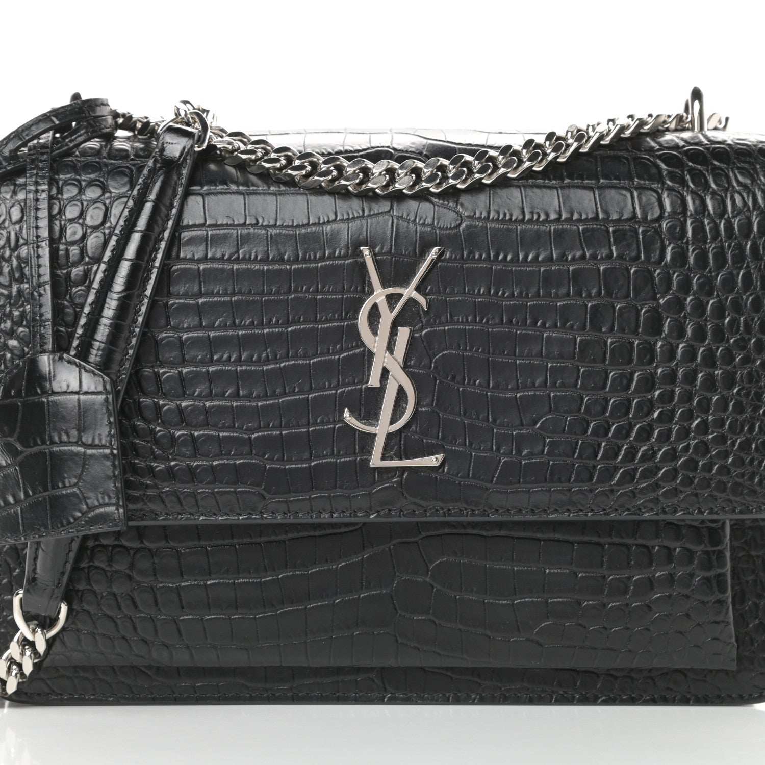 Saint Laurent Calfskin Crocodile Embossed Medium Monogram Sunset Black 8 of 10