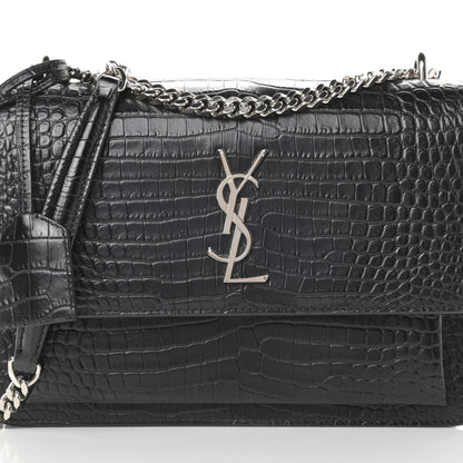 Saint Laurent Calfskin Crocodile Embossed Medium Monogram Sunset Black 8 of 10