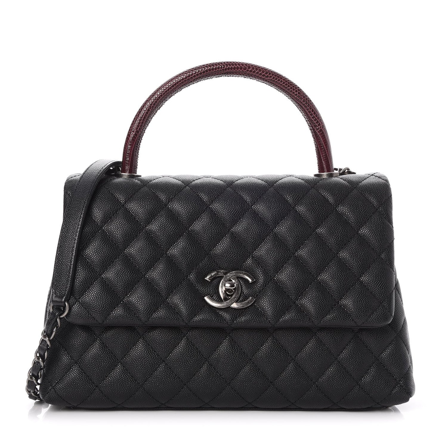 Caviar Lizard Quilted Small Coco Handle Flap Black