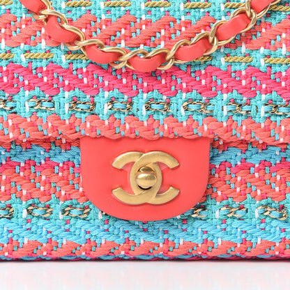 Chanel Cotton Mixed Fibers Woven Mini Rectangular Flap Red Fuchsia Blue 8 of 12