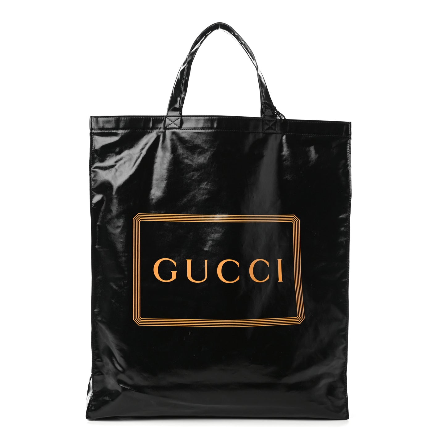 Patent Canvas Frame Logo Vertical Tote Black Crop
