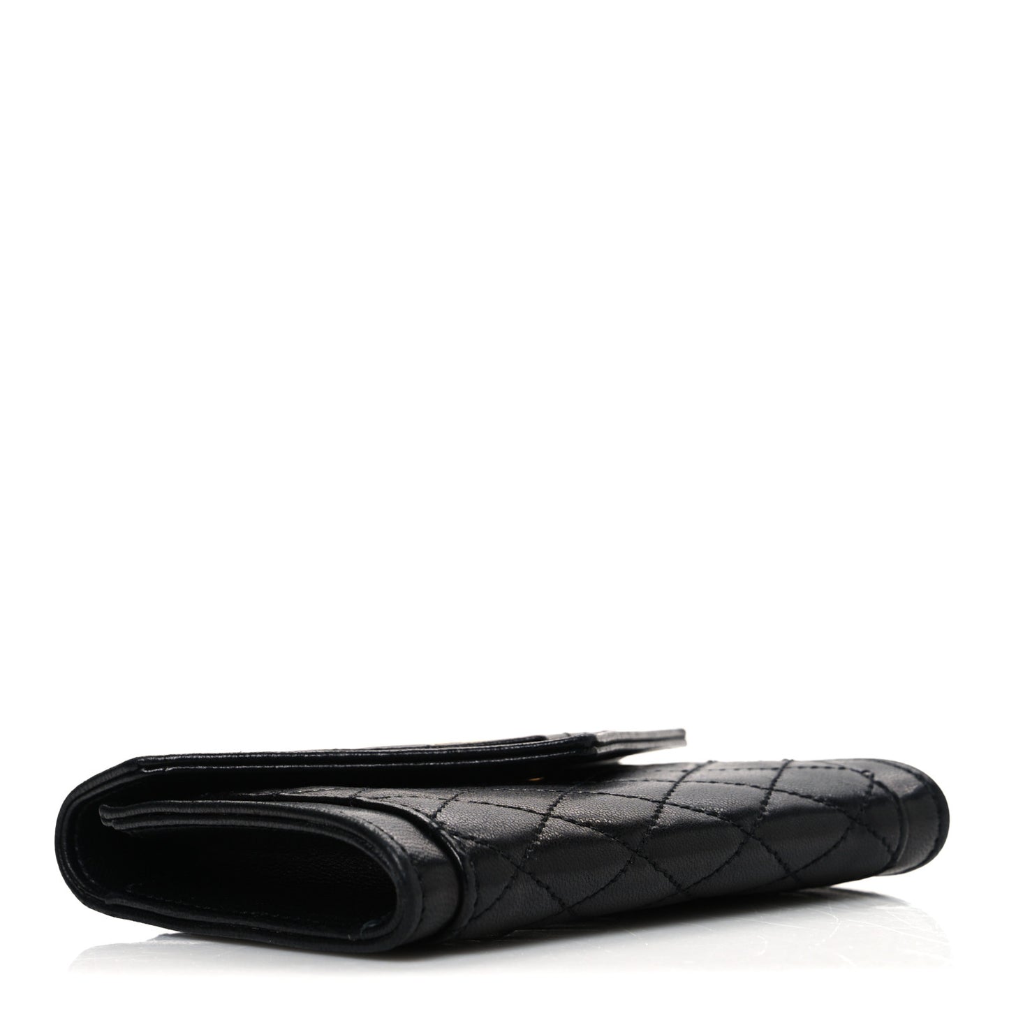 Lambskin Quilted Monogram Gaby Small Envelope Wallet Black