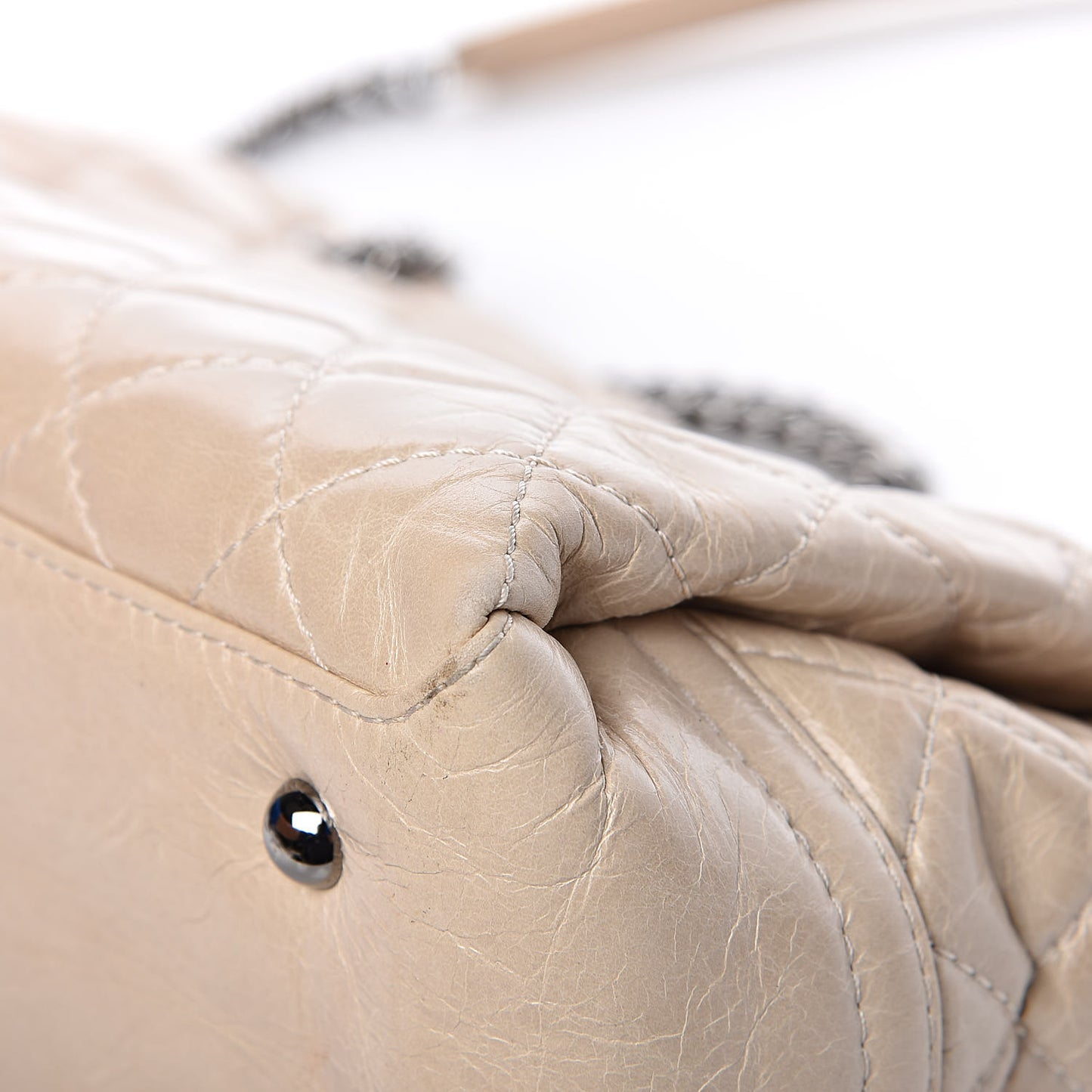 Glazed Calfskin Quilted Medium Lady Pearly Flap Light Beige