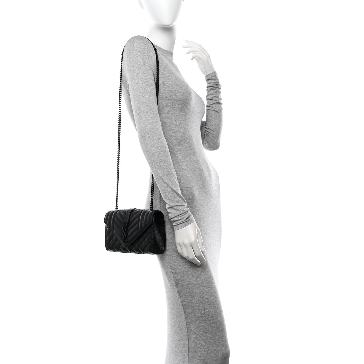 Grain De Poudre Textured Mixed Matelasse Triquilt Small Monogram Monochrome Satchel Black