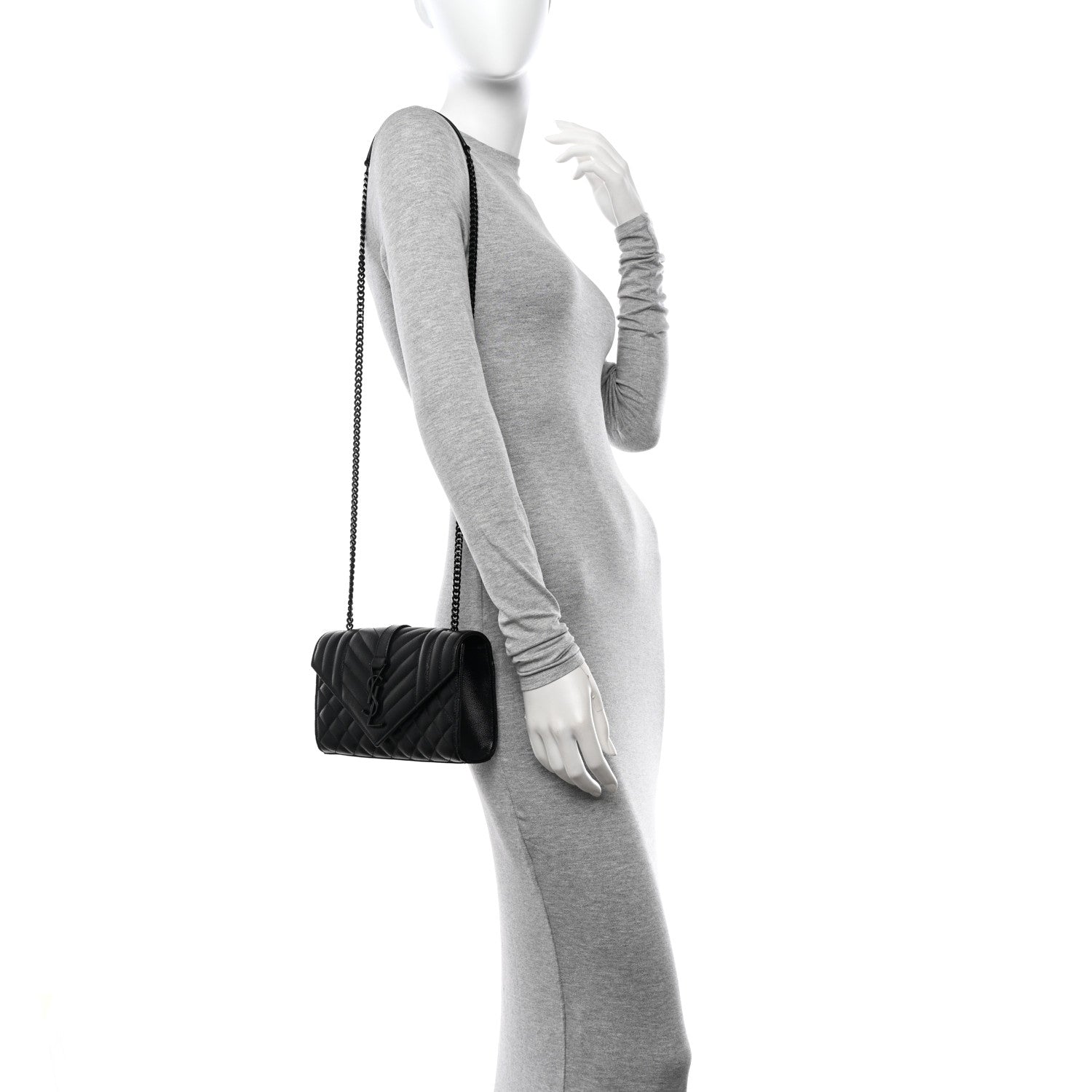 Saint Laurent Grain De Poudre Textured Mixed Matelasse Triquilt Small Monogram Monochrome Satchel Black 2 of 9