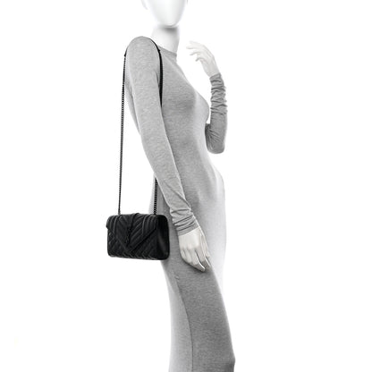 Saint Laurent Grain De Poudre Textured Mixed Matelasse Triquilt Small Monogram Monochrome Satchel Black 2 of 9